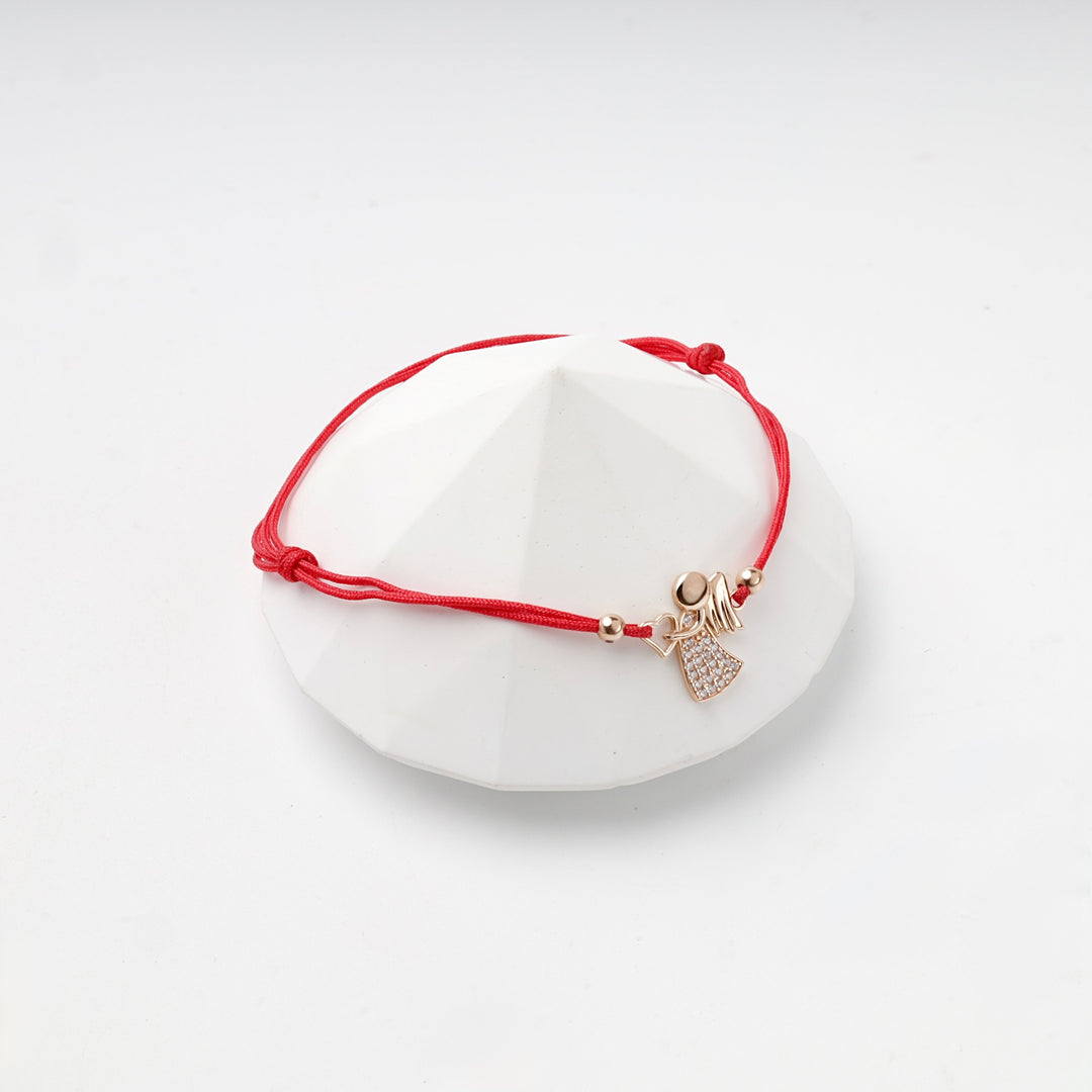 Red Cord Angel Bracelet with Cubic Zirconia | 14K Rose Gold (585) — measurement view
