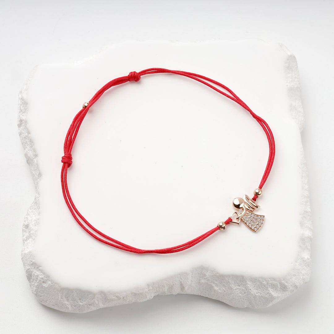 Red Cord Angel Bracelet with Cubic Zirconia | 14K Rose Gold (585) — clasp detail