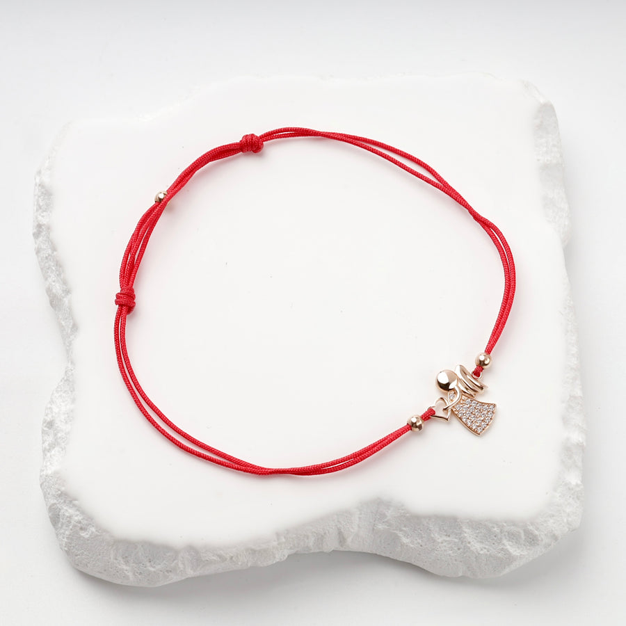 Red Cord Angel Bracelet with Cubic Zirconia | 14K Rose Gold (585) — clasp detail