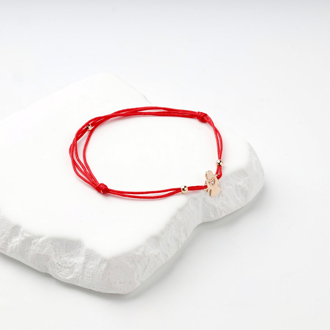 Openwork Angel Red Cord Bracelet | 14K Rose Gold (585) — back view