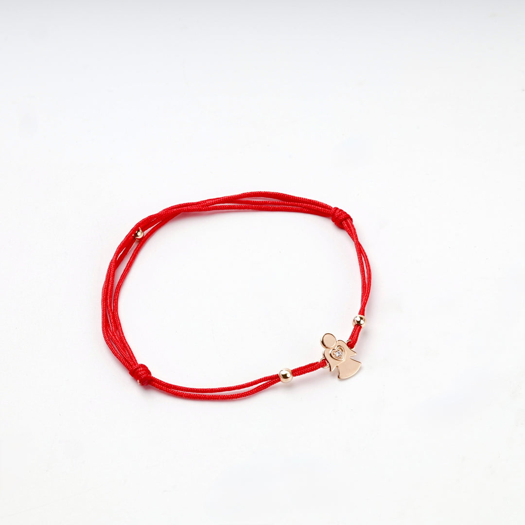Openwork Angel Red Cord Bracelet | 14K Rose Gold (585) — detail view