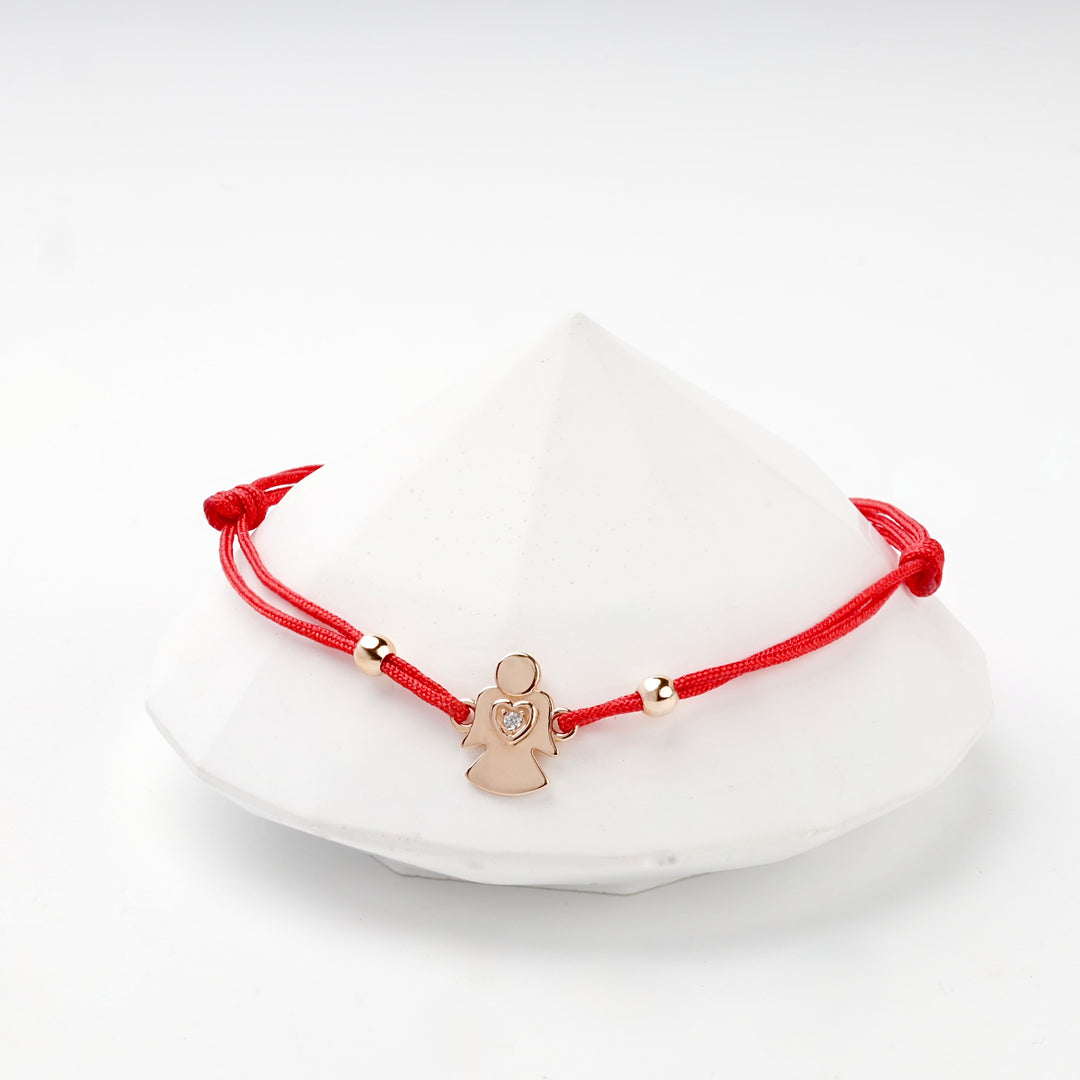 Openwork Angel Red Cord Bracelet | 14K Rose Gold (585) — measurement view