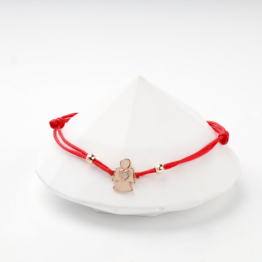 Openwork Angel Red Cord Bracelet | 14K Rose Gold (585) — measurement view