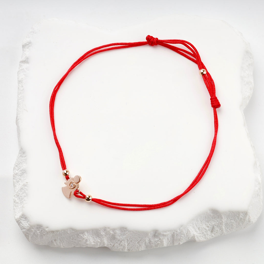 Openwork Angel Red Cord Bracelet | 14K Rose Gold (585) — clasp detail