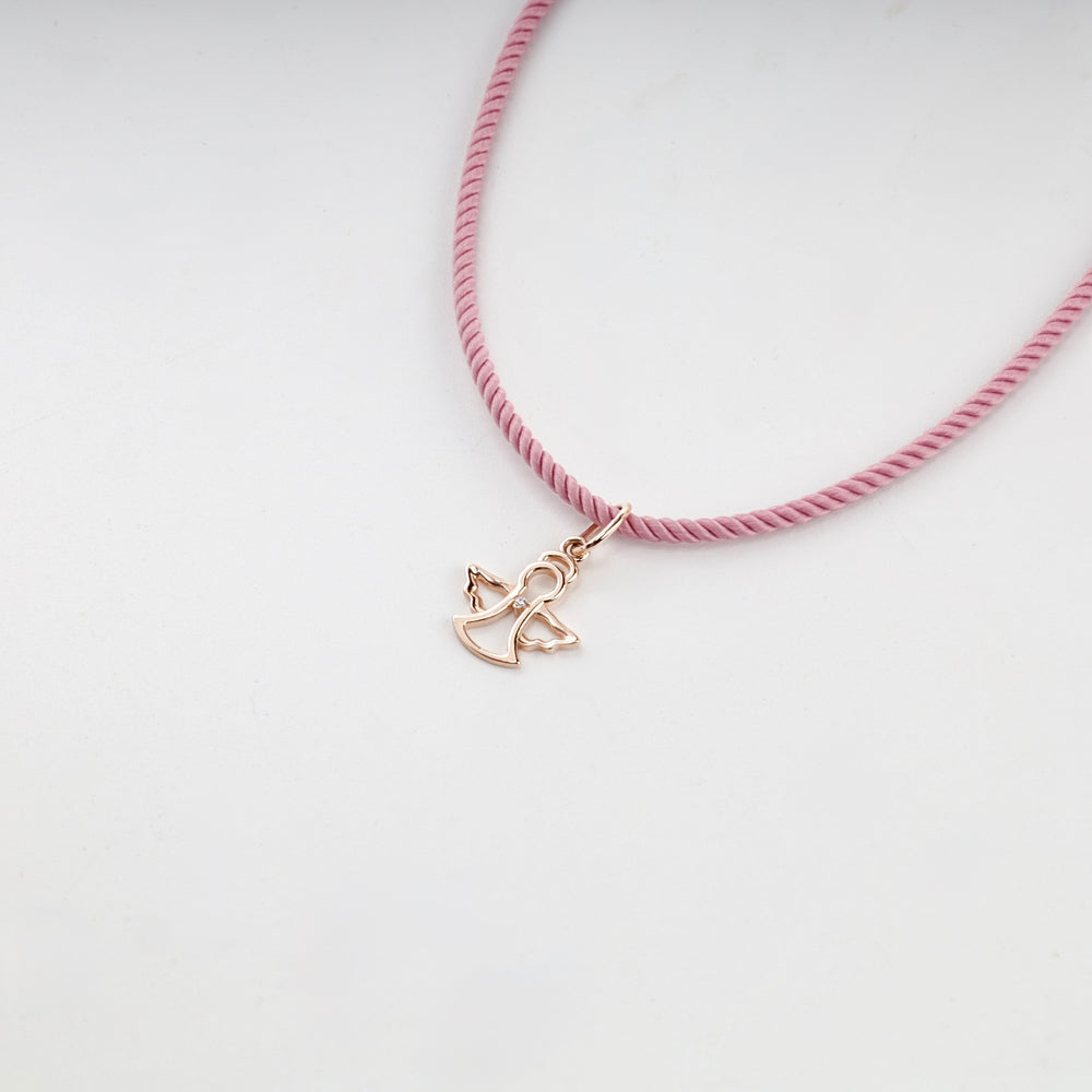 Rose gold guardian angel pendant, studio view