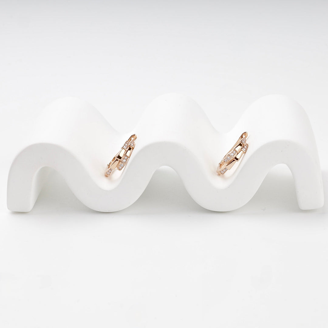 Rose Gold 14K (585) Interlaced Cubic Zirconia Hoop Earrings | Ukrainian Jewelry
