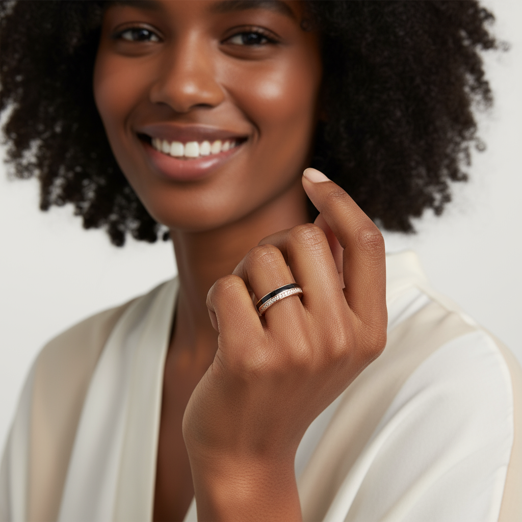 Ring Pave with black Enamel | 14 K Rose Gold (585)