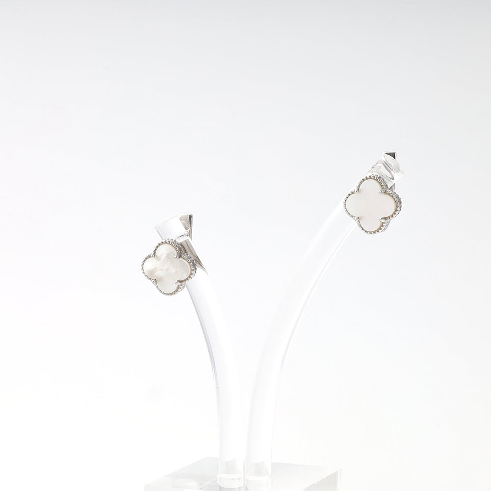 Sterling silver clover stud earrings with white stone on display, Ukrainian Jewelry, delicate silver earrings gift for women.