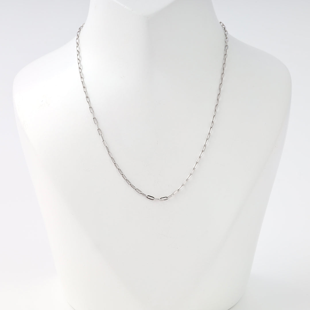 Sterling silver paperclip chain necklace on bust display, minimalist link chain Ukrainian Jewelry for everyday silver necklace shoppers.