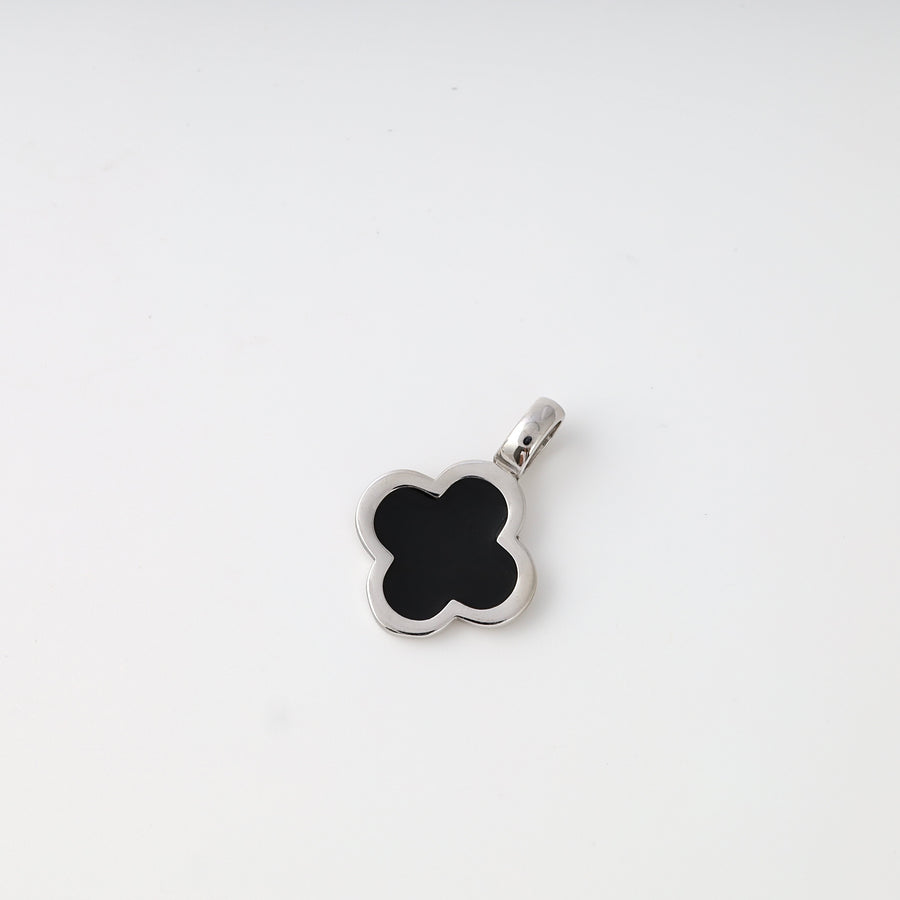 Sterling silver four-leaf clover pendant with black inlay, minimalist charm necklace, Ukrainian Jewelry, silver clover necklace.