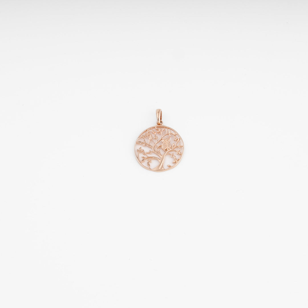 Tree of Life Owl Pendant 14K (585) Rose Gold | Ukrainian Jewelry