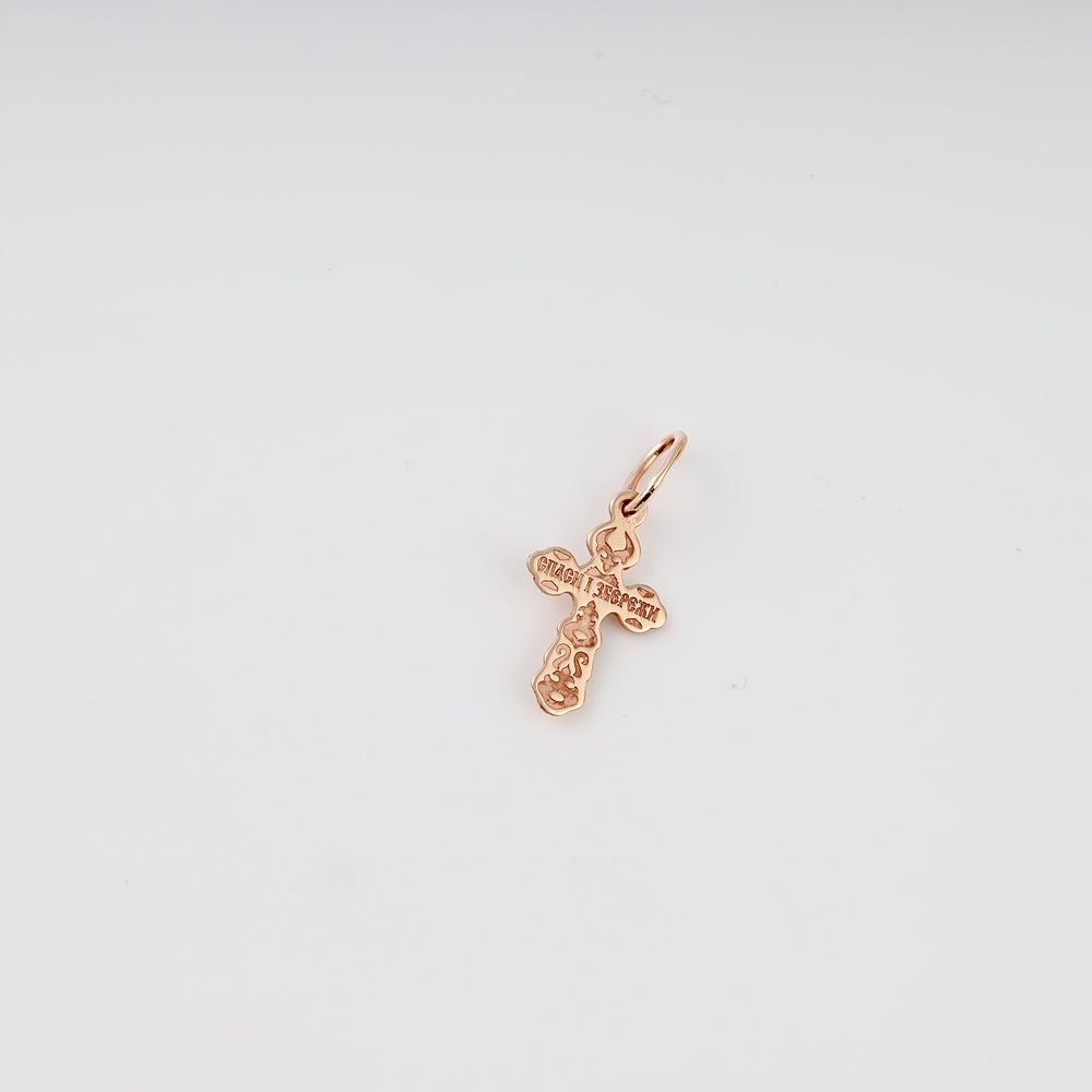 Rose gold cross pendant in 14k gold with engraved details, Ukrainian Jewelry, Christian necklace charm for women or men.