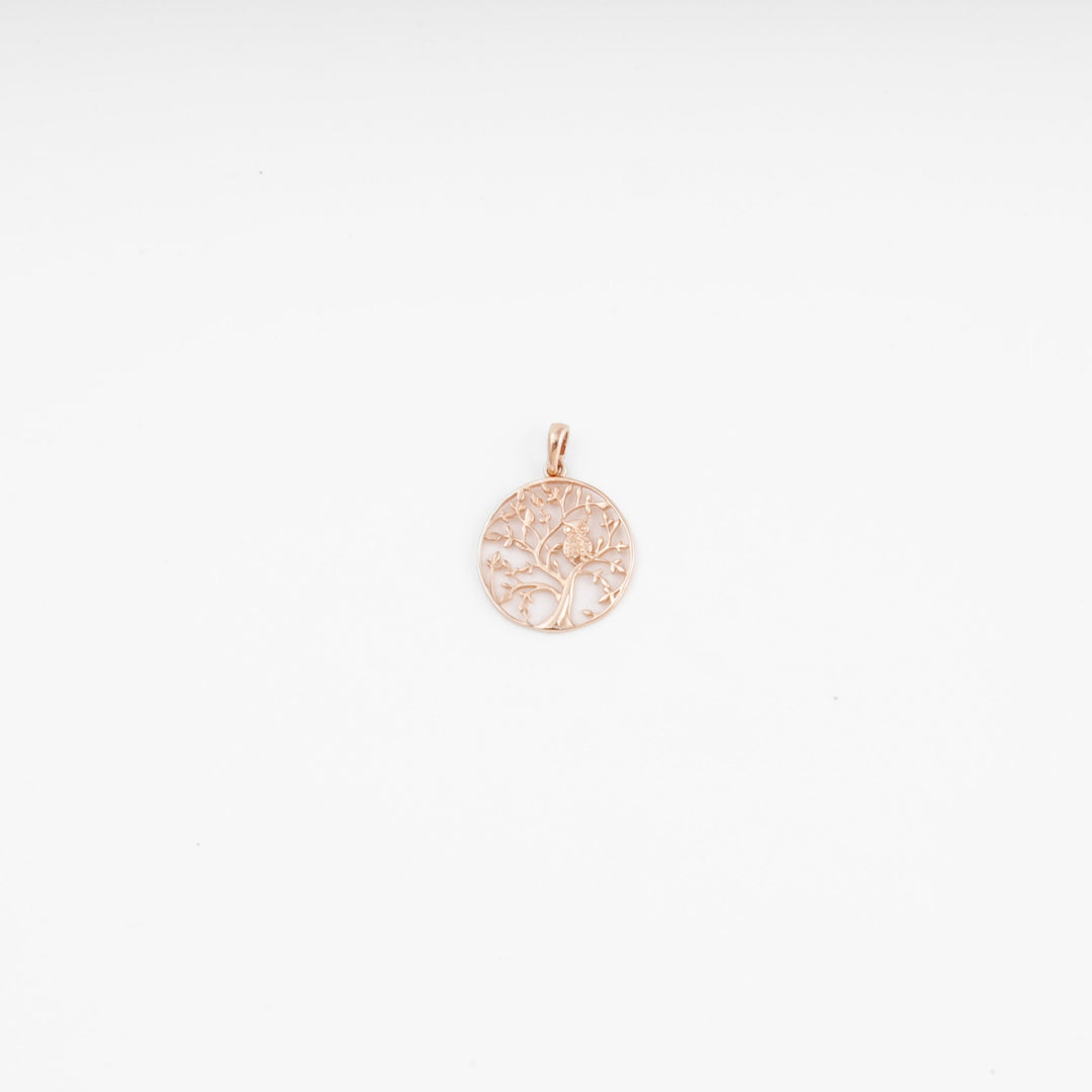 Tree of Life Owl Pendant 14K (585) Rose Gold | Ukrainian Jewelry