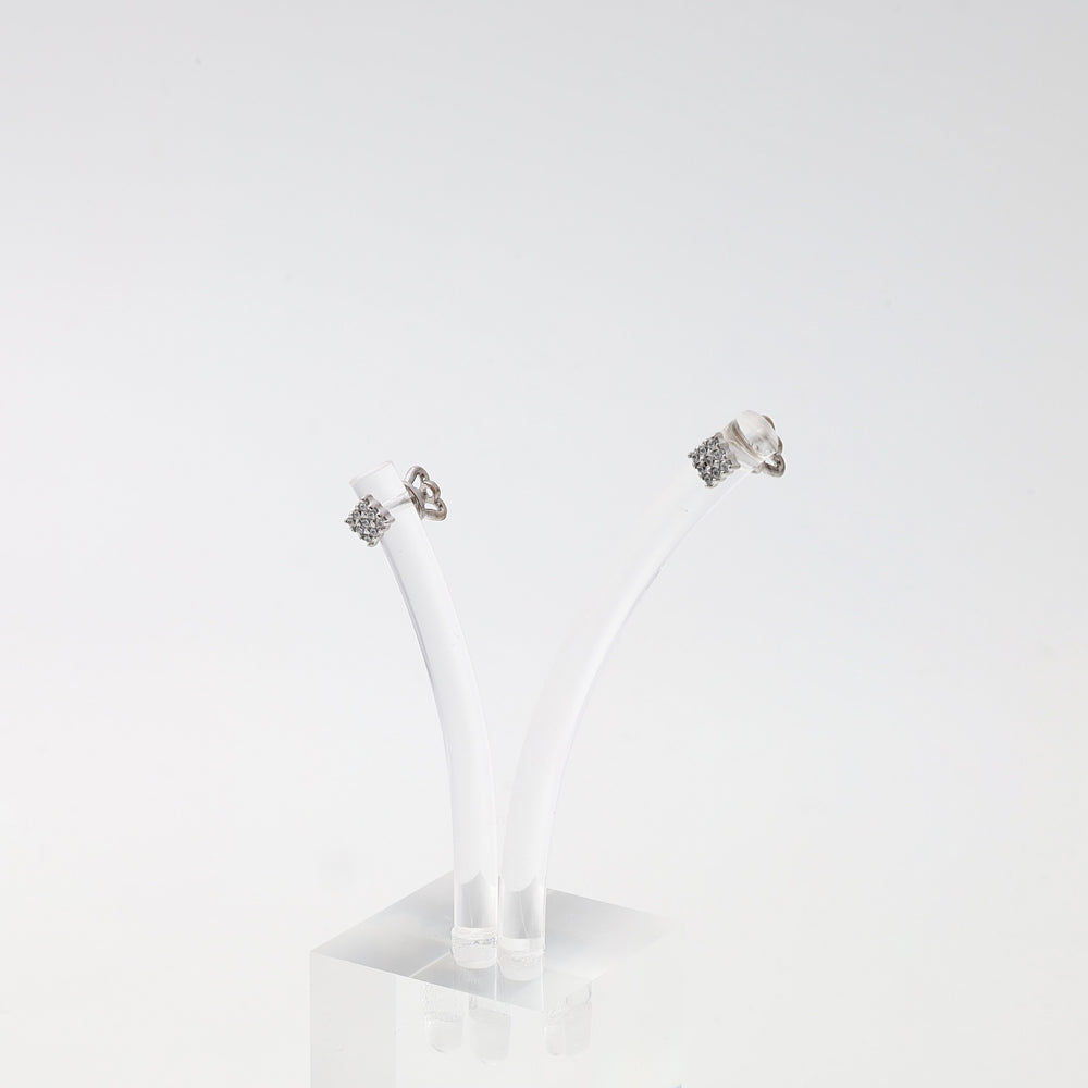 Sterling silver cluster stud earrings with small clear stones on a white stand, Ukrainian Jewelry, delicate silver stud earrings.