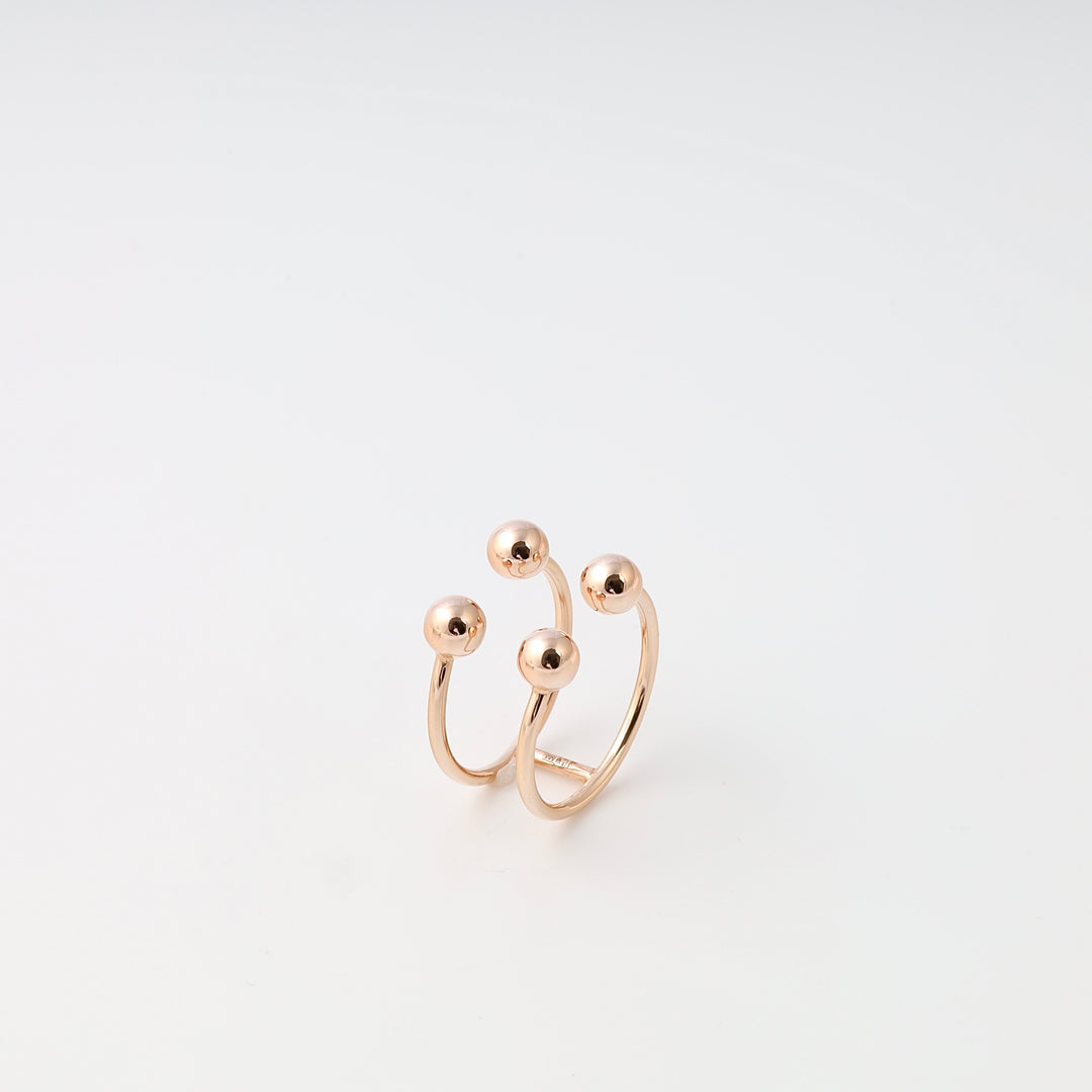 Rose gold 14k gold open ring with triple band and ball ends, minimalist cocktail ring, Ukrainian Jewelry for modern women.
