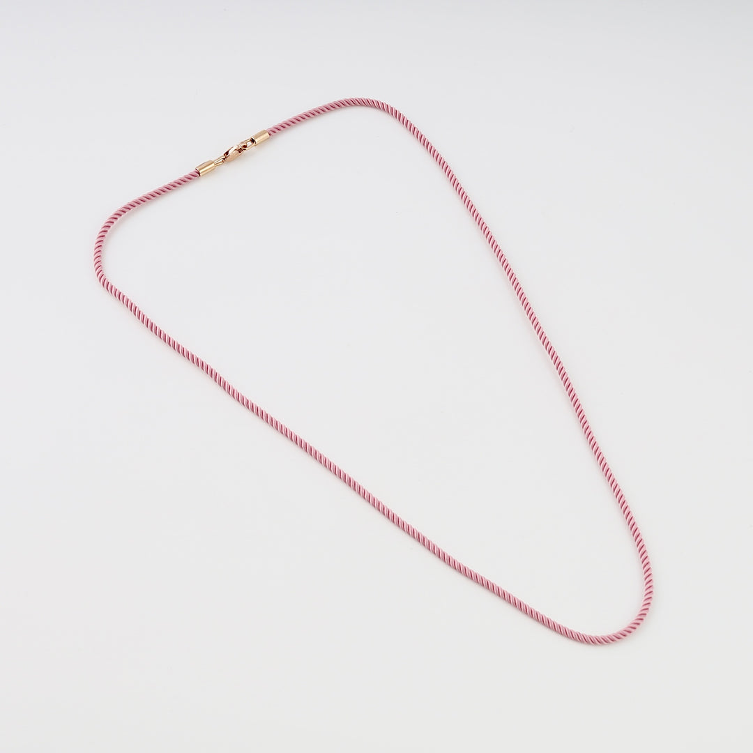 Pink twisted cord necklace with small gold clasp, minimalist Ukrainian Jewelry chain necklace for women.