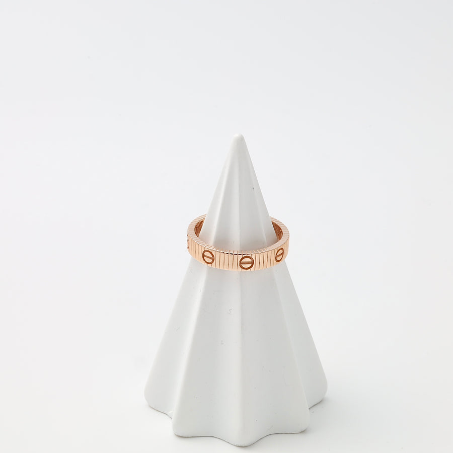 Rose gold 14k gold band ring with screw motif on stand, minimalist stackable Ukrainian Jewelry for women’s gold ring gift.