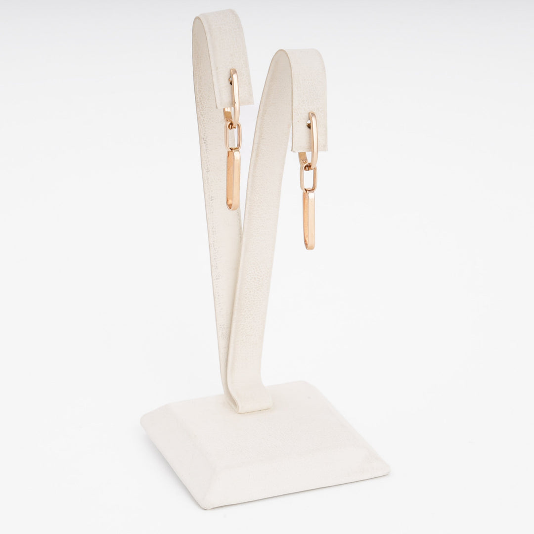 Rectangle Chain Drop Earrings 14K (585) Rose Gold | Ukrainian Jewelry