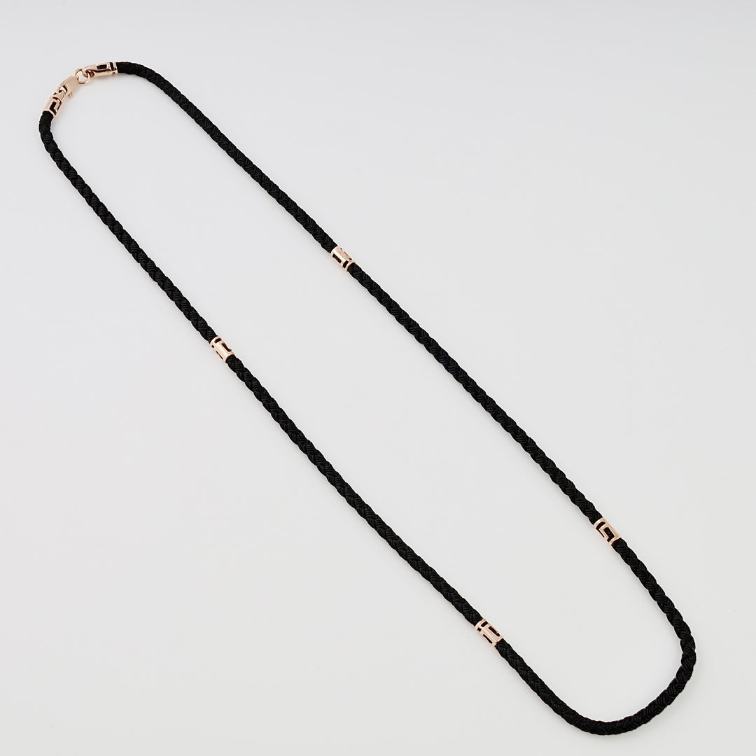 Black braided rope necklace with small gold tube accents, minimalist cord chain Ukrainian Jewelry for everyday necklace gift.
