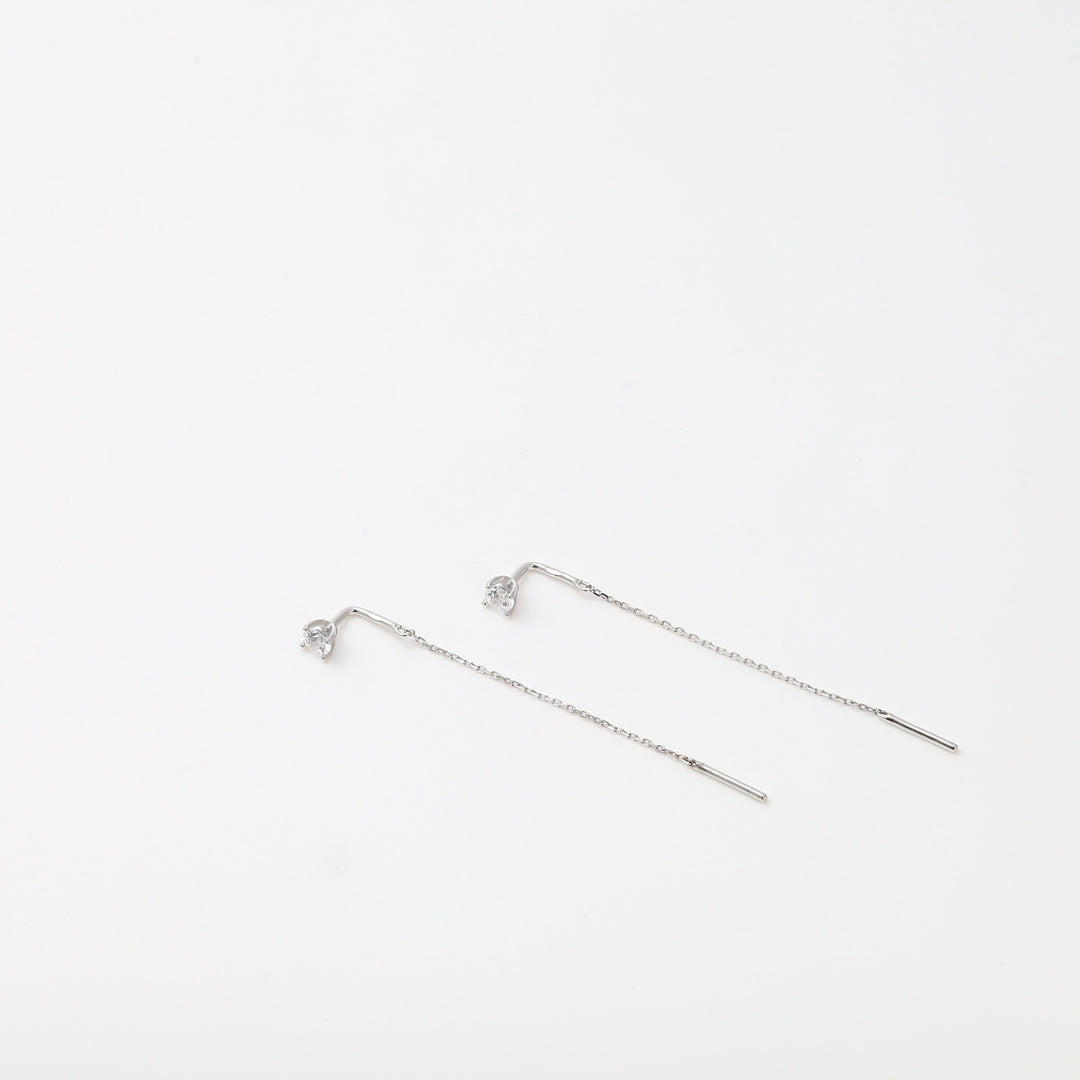 Pair of sterling silver threader earrings with small clear stones, minimalist drop dangle Ukrainian Jewelry for women.