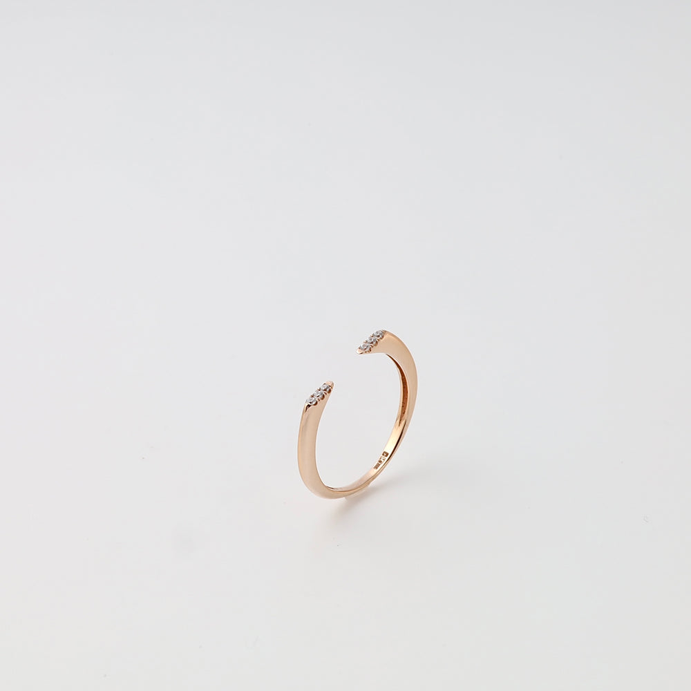Minimalist 14k gold open ring with small diamonds on both ends, Ukrainian Jewelry, delicate gold stacking ring for women.