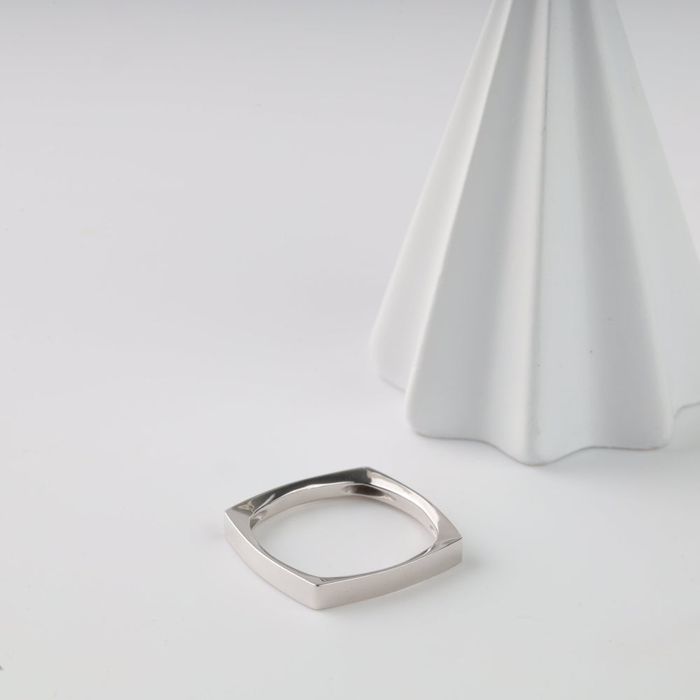 Square Plain Ring | 14K White gold (585) - Ukrainian Jewelry