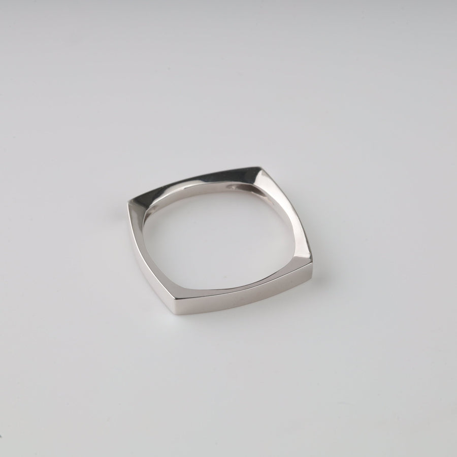 Square Plain Ring | 14K White gold (585) - Ukrainian Jewelry