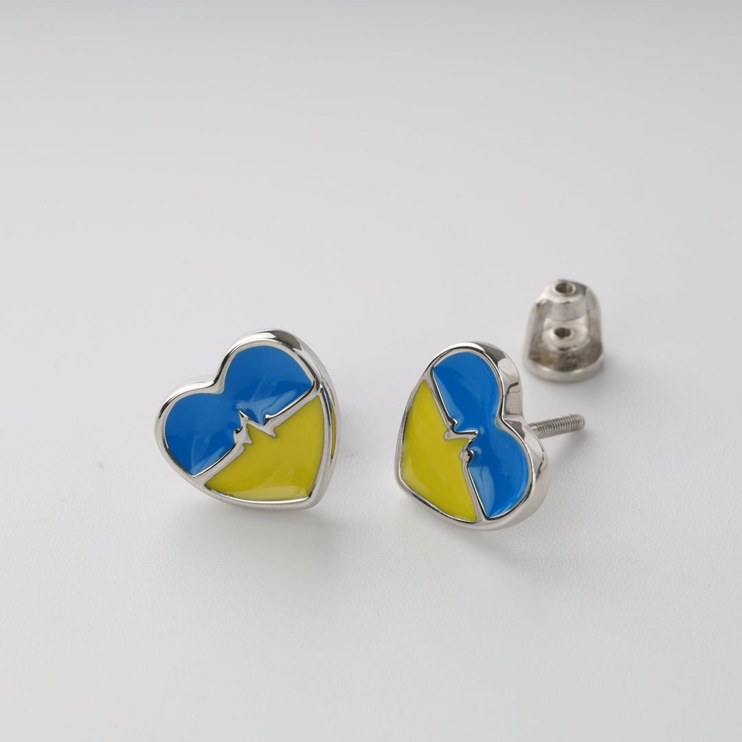 "Love UA Heartbeat" screw - back earrings - Ukrainian Jewelry