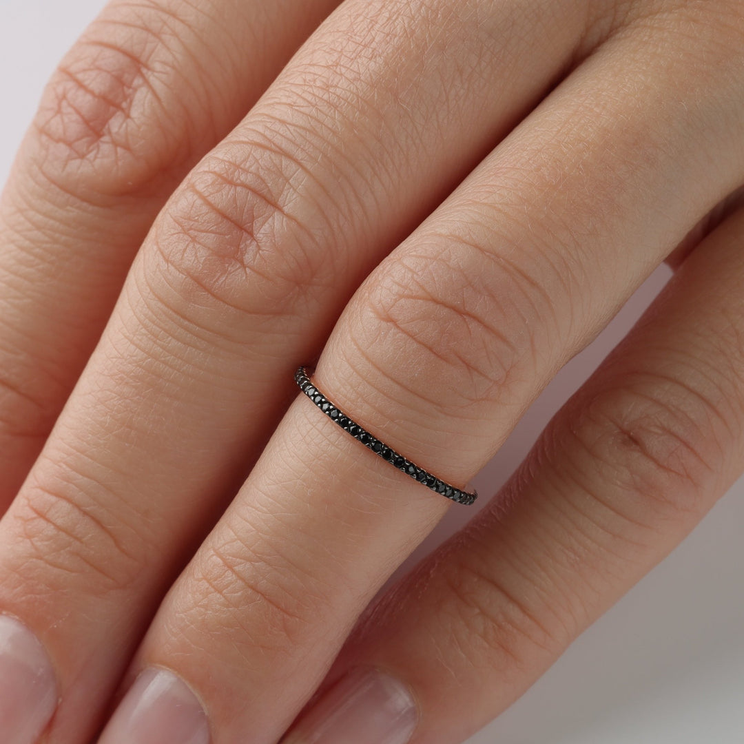 Ring Minimal with Black Zircon | 14K Gold - Ukrainian Jewelry