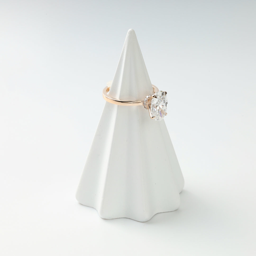 Rose gold 14K With 1 Oval lab Diamond 2 ct. F/VVS2 (IGI) and 12 small Lab Diamonds | Ukrainian Jewelry