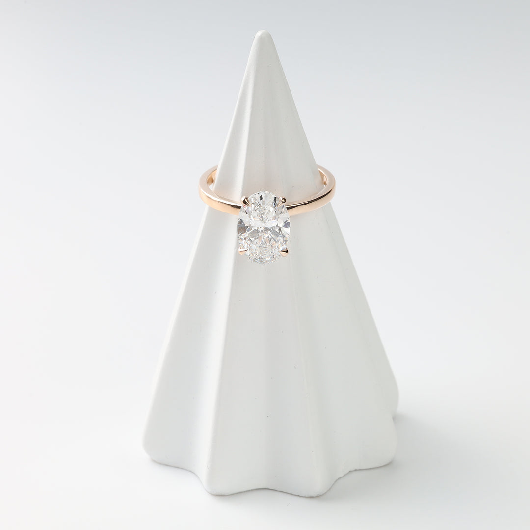 Rose gold 14K With 1 Oval lab Diamond 2 ct. F/VVS2 (IGI) and 12 small Lab Diamonds | Ukrainian Jewelry