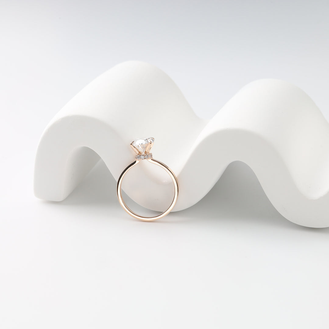Rose gold 14K With 1 Oval lab Diamond 2 ct. F/VVS2 (IGI) and 12 small Lab Diamonds | Ukrainian Jewelry