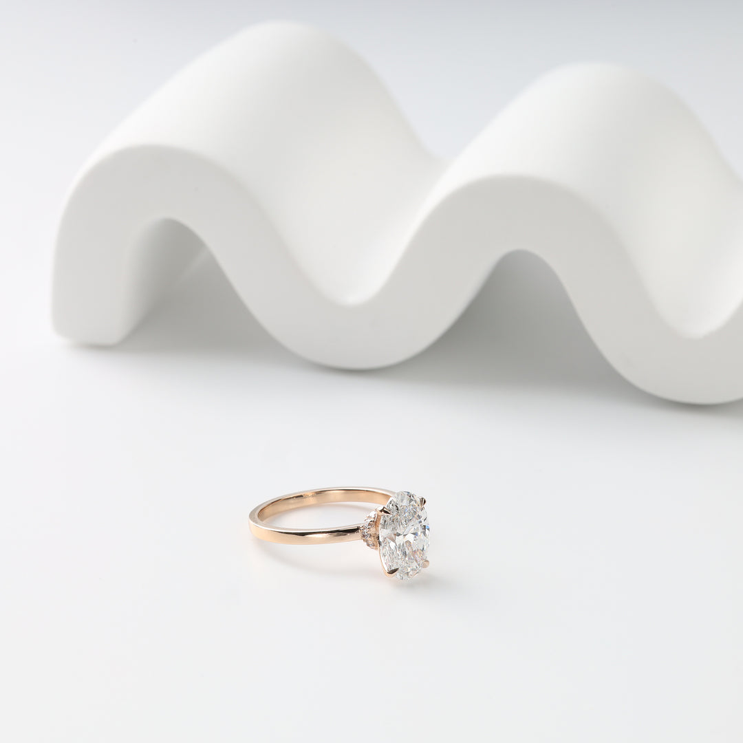 Rose gold 14K With 1 Oval lab Diamond 2 ct. F/VVS2 (IGI) and 12 small Lab Diamonds | Ukrainian Jewelry