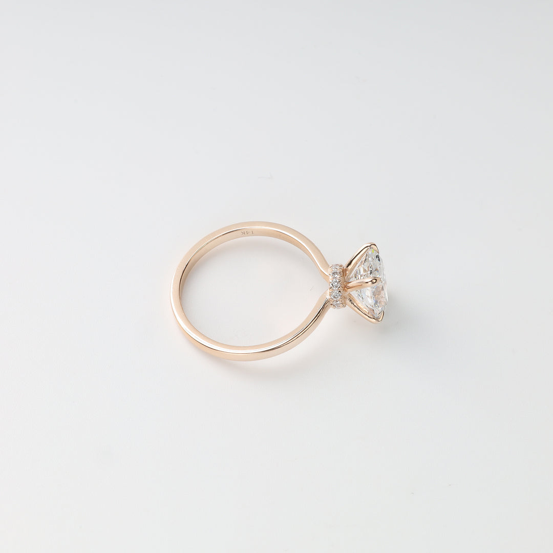 Rose gold 14K With 1 Oval lab Diamond 2 ct. F/VVS2 (IGI) and 12 small Lab Diamonds | Ukrainian Jewelry