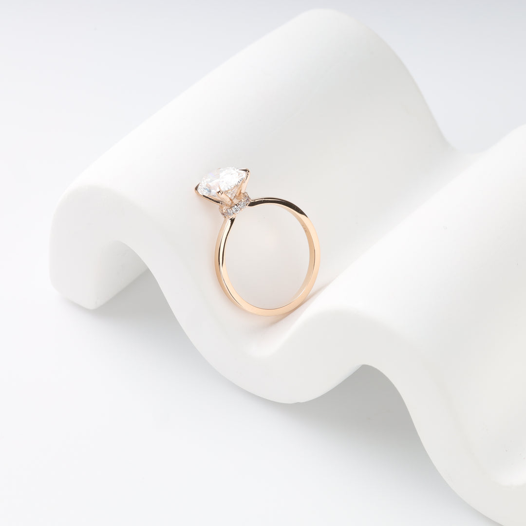 Rose gold 14K With 1 Oval lab Diamond 2 ct. F/VVS2 (IGI) and 12 small Lab Diamonds | Ukrainian Jewelry