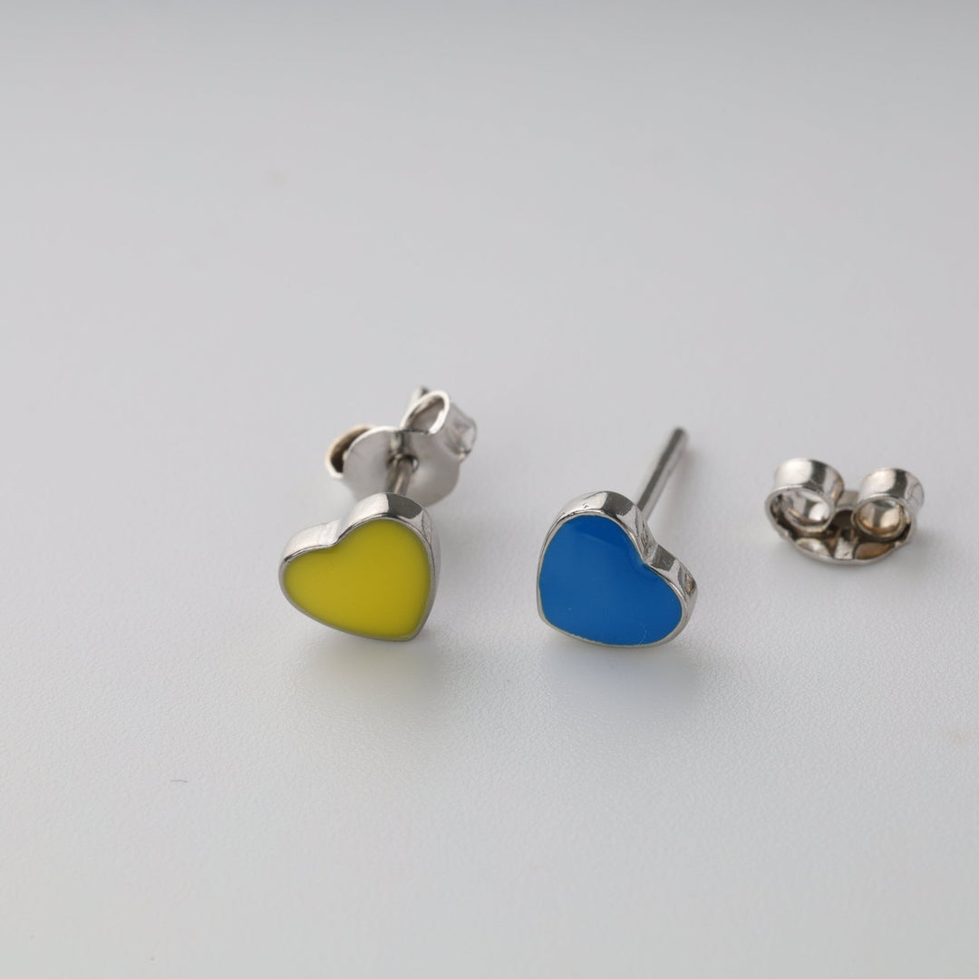 "Yellow & blue heart" stud earrings - Ukrainian Jewelry