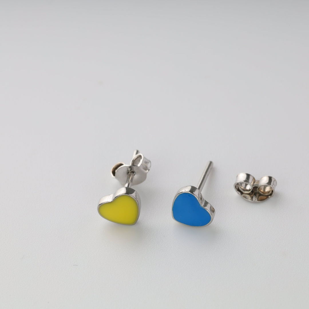 "Yellow & blue heart" stud earrings - Ukrainian Jewelry