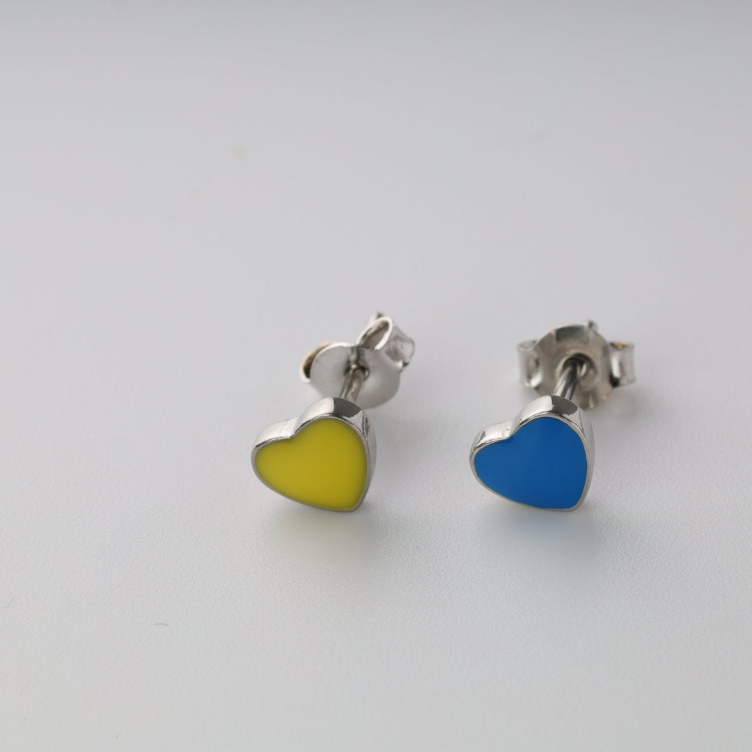 "Yellow & blue heart" stud earrings - Ukrainian Jewelry