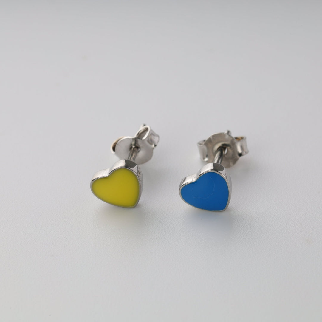 "Yellow & blue heart" stud earrings - Ukrainian Jewelry