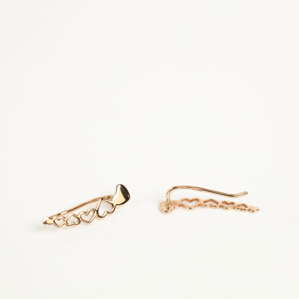 Gold Heart Climber Earrings