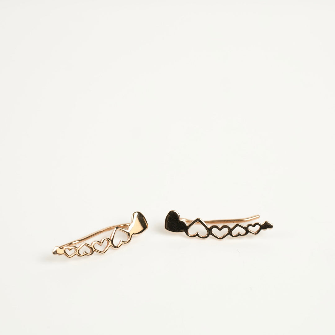 Gold Heart Climber Earrings