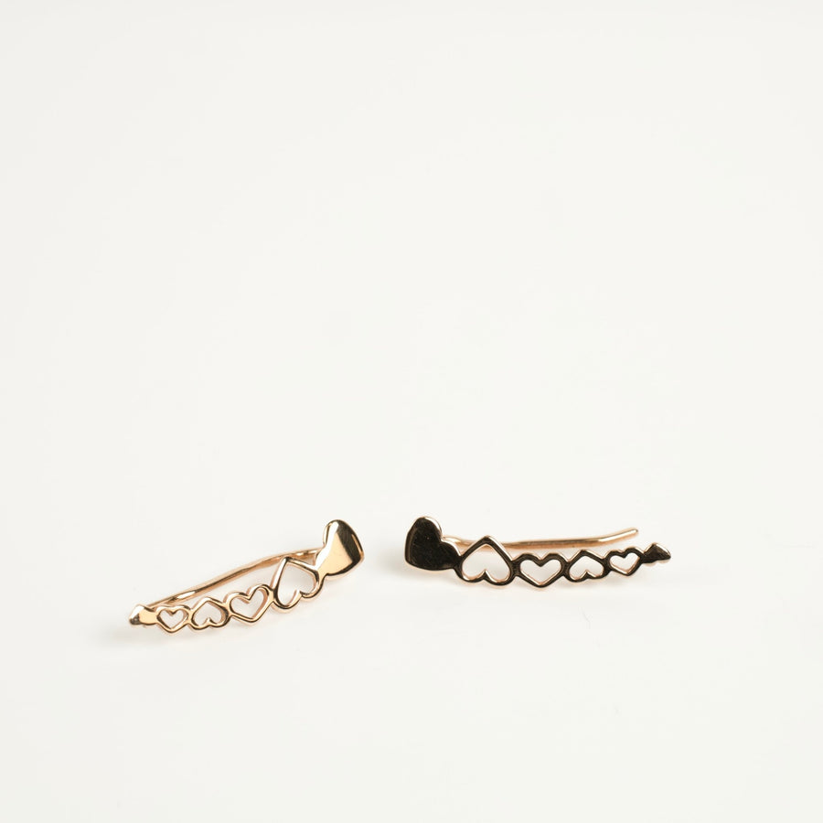 Gold Heart Climber Earrings