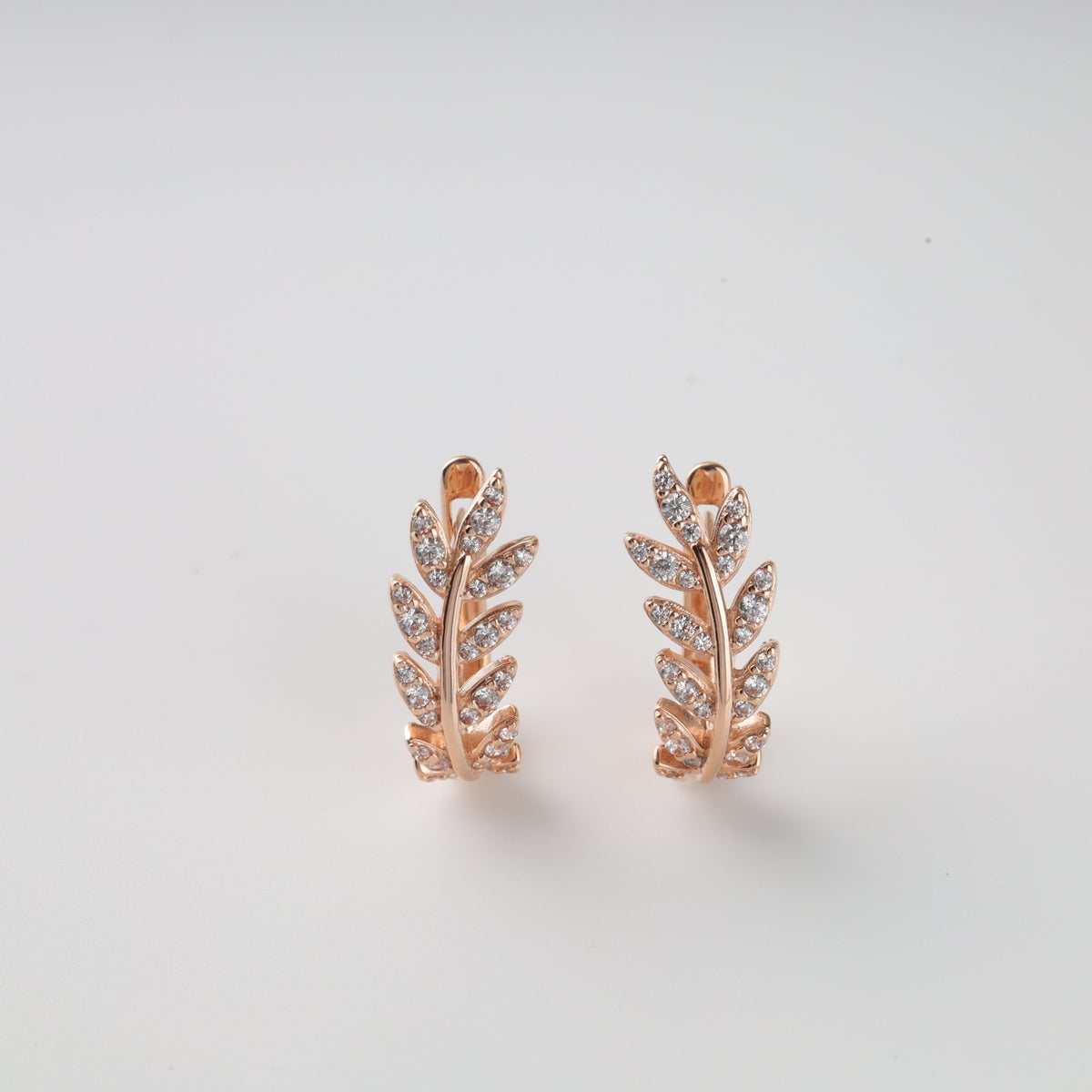 14K Rose Gold Olive Branch Earrings with Cubic Zirconia