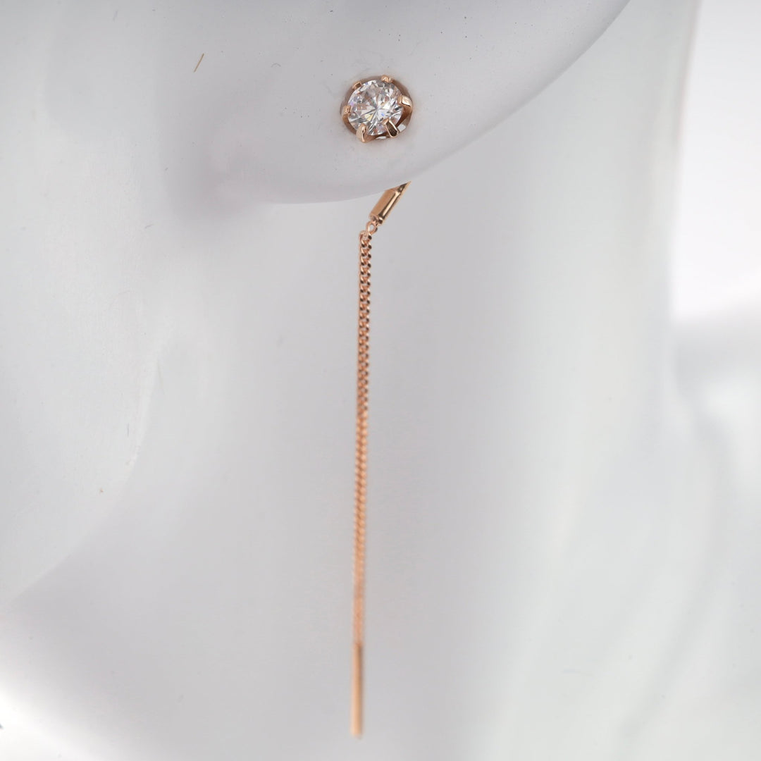 Gold Threader Earrings with Chain and Cubic Zirconia | 14K Rose Gold (585)