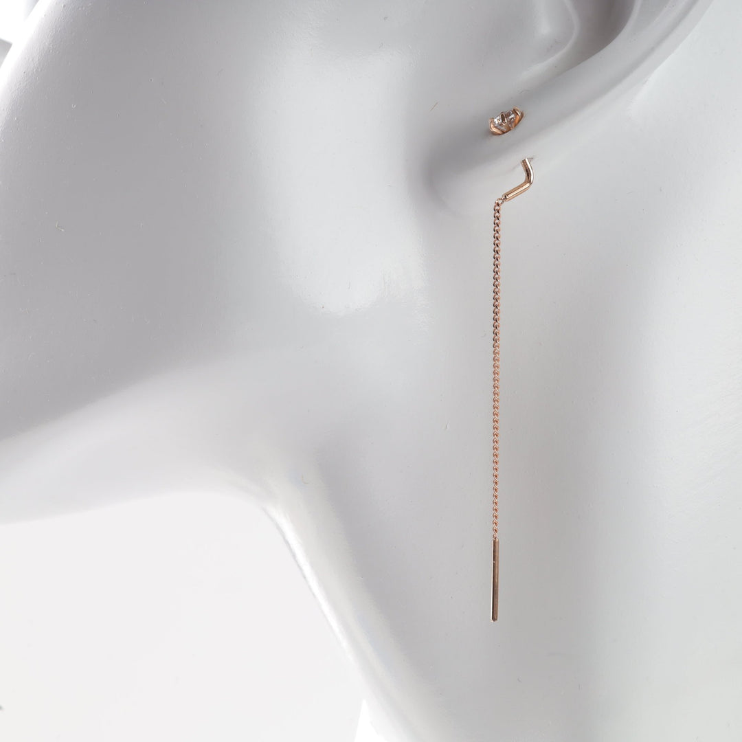 Gold Threader Earrings with Chain and Cubic Zirconia | 14K Rose Gold (585)